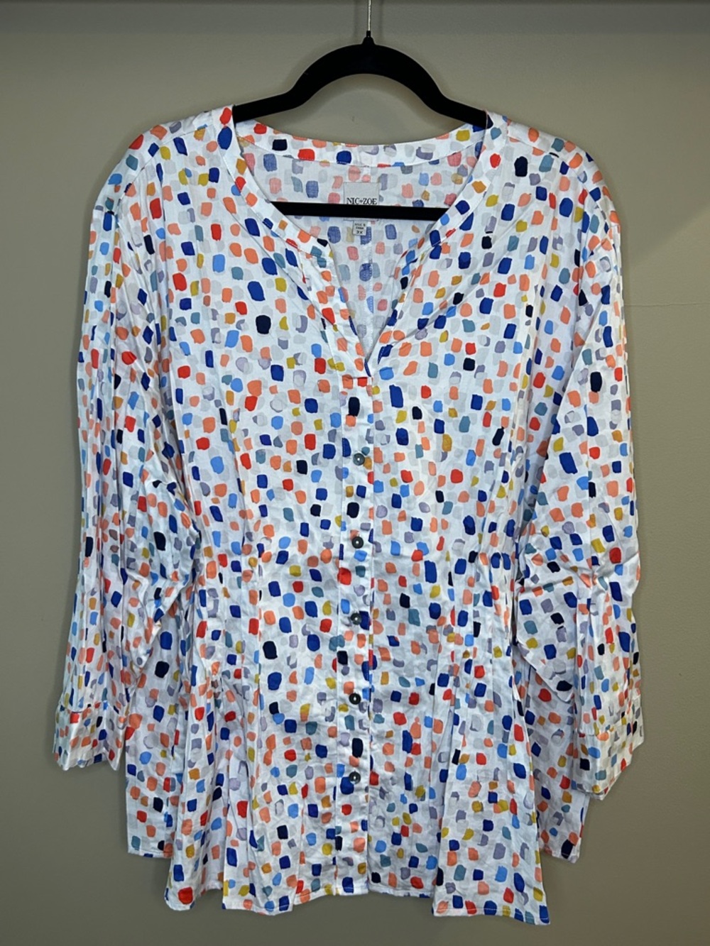 Multicolor 3/4 Sleeve Boxy Button Down Blouse